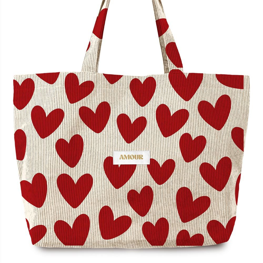 SAC CABAS VELOURS COTELE MOTIFS AMOUR