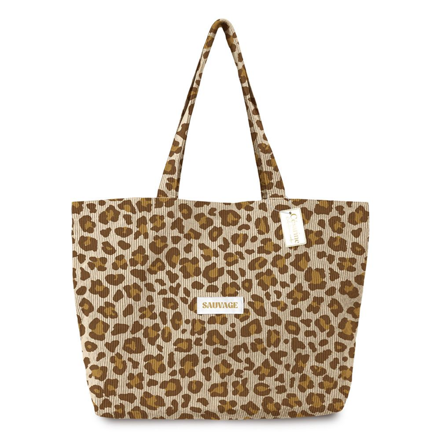 SAC CABAS VELOURS COTELE MOTIFS SAUVAGE