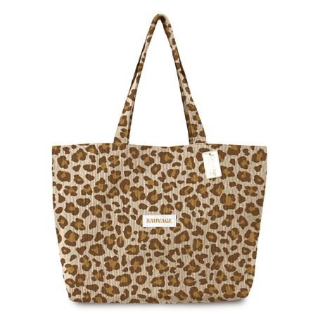 SAC CABAS VELOURS COTELE MOTIFS SAUVAGE