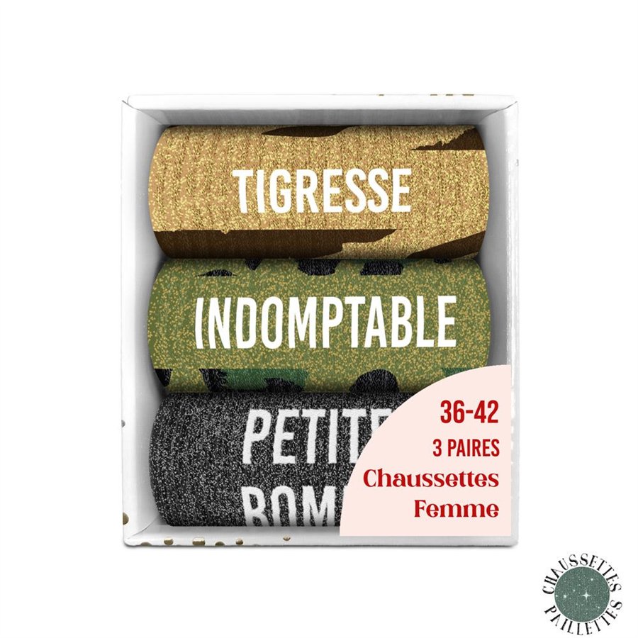COFFRET TRIO CHAUSSETTES PAILLETTES TIGRESSE
