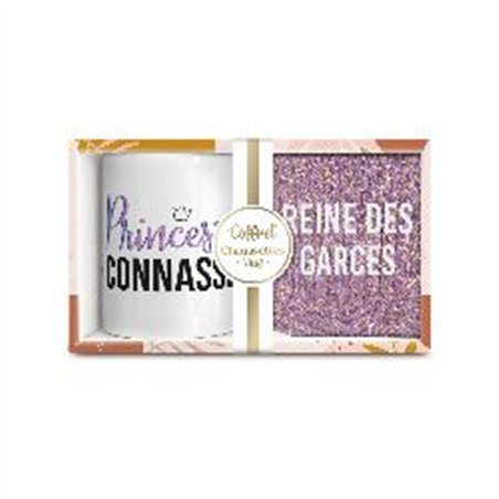 COFFRET MUG CHAUSSETTES PAILLETTES AFFECTIF REINE DES GARCES

