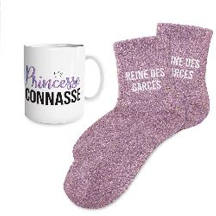 COFFRET MUG CHAUSSETTES PAILLETTES AFFECTIF REINE DES GARCES
