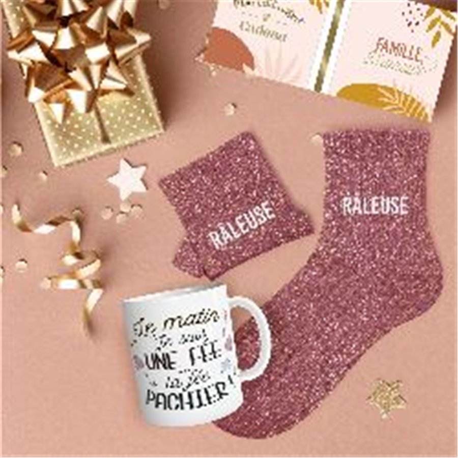 COFFRET MUG CHAUSSETTES PAILLETTES AFFECTIF RALEUSE
