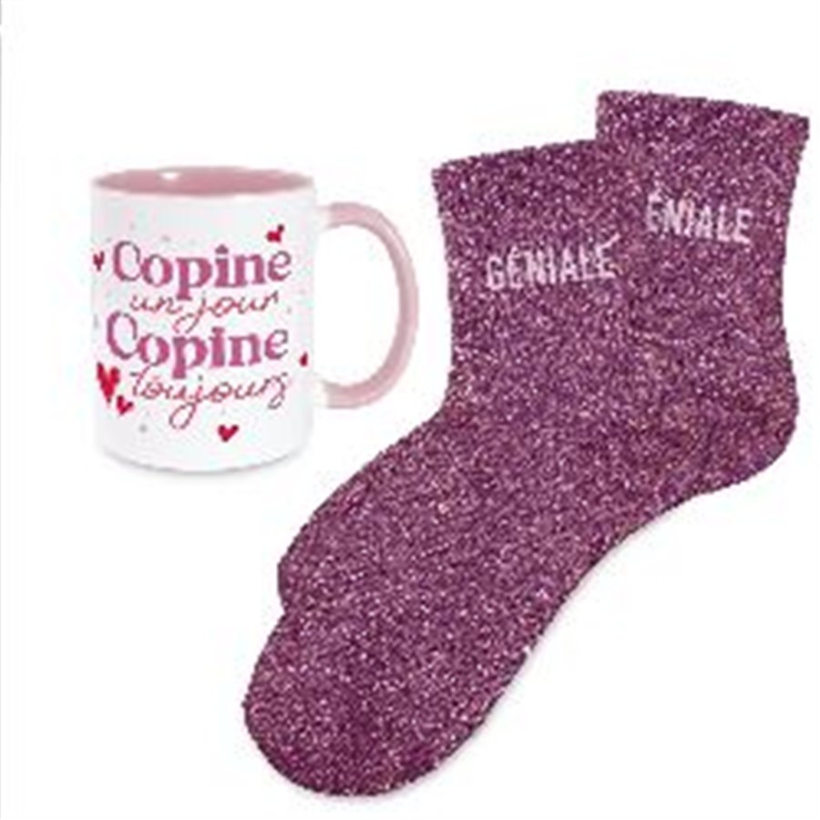 COFFRET MUG CHAUSSETTES PAILLETTES AFFECTIF GENIALE
