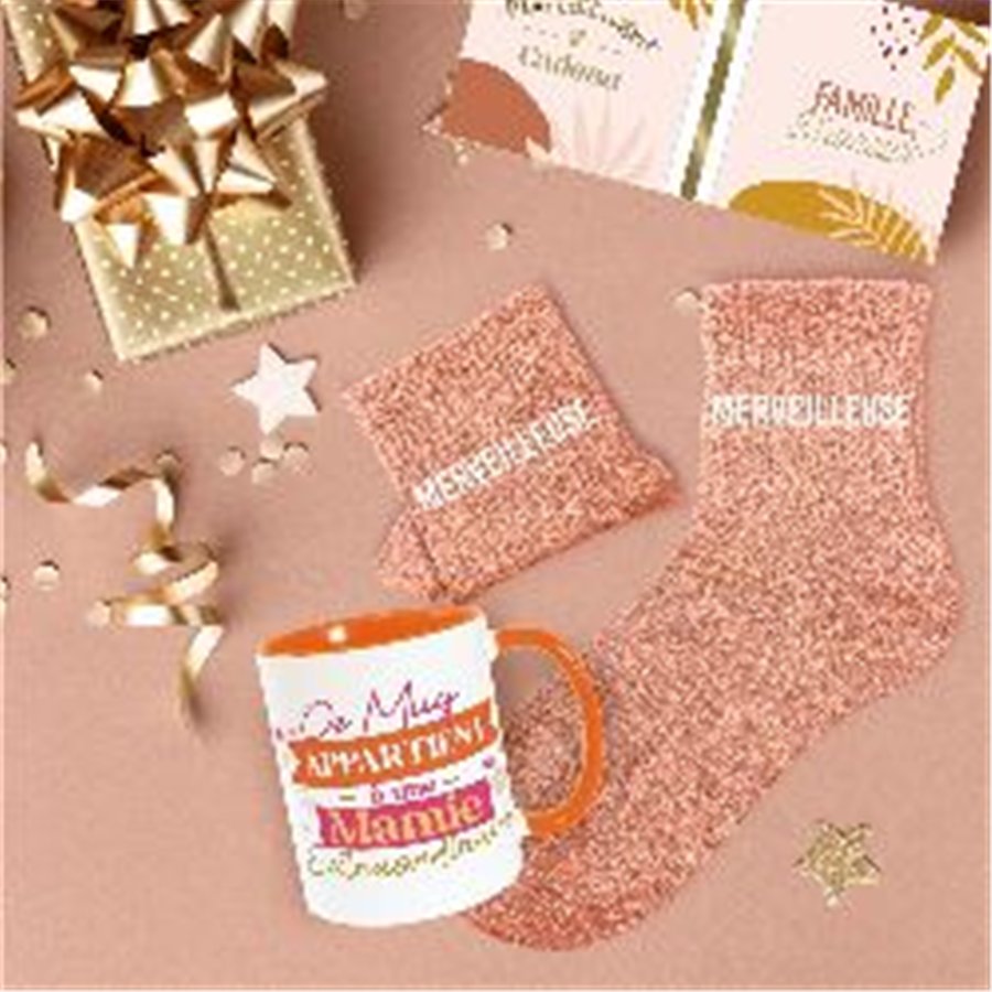 COFFRET MUG CHAUSSETTES PAILLETTES AFFECTIF MERVEILLEUSE
