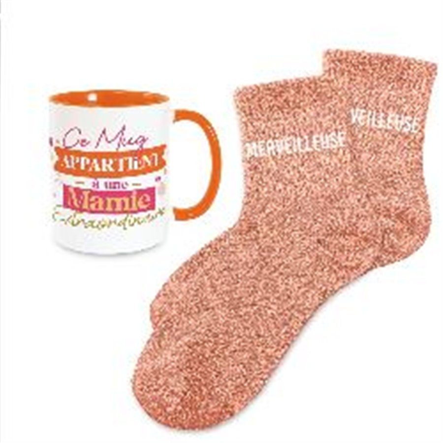 COFFRET MUG CHAUSSETTES PAILLETTES AFFECTIF MERVEILLEUSE
