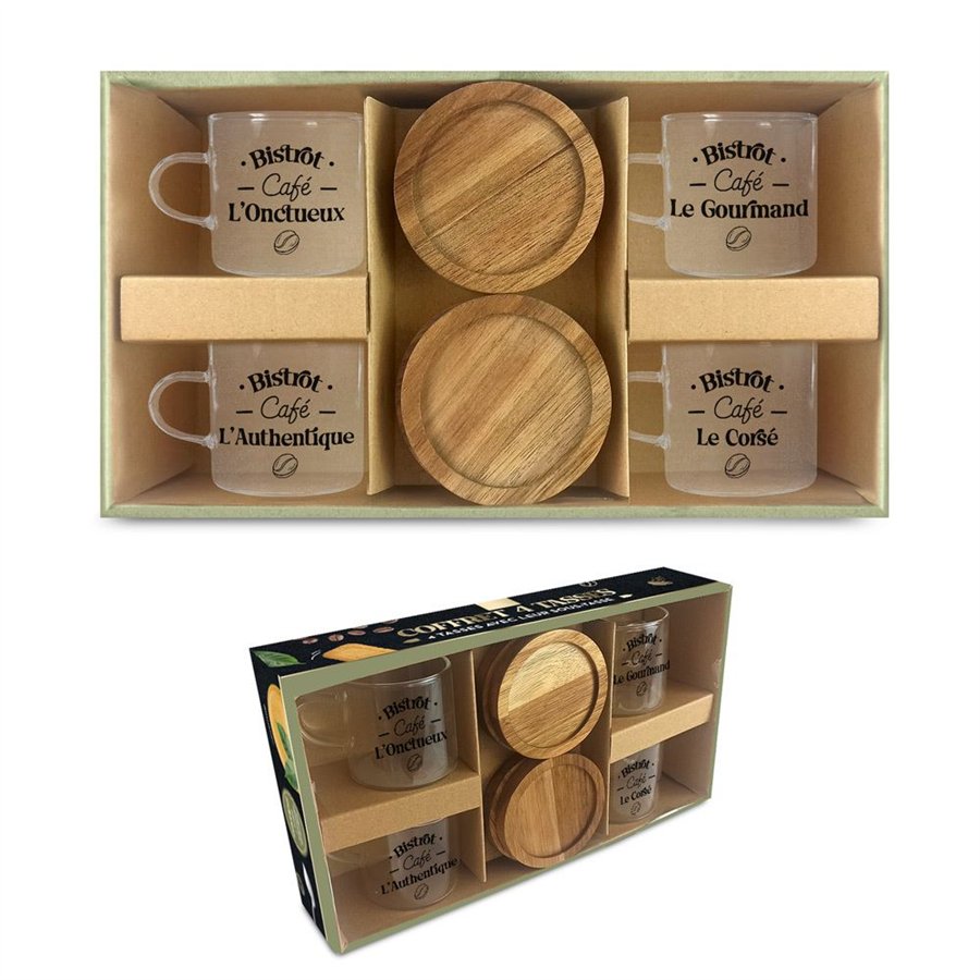 COFFRET 4 TASSES CAFE VERRE