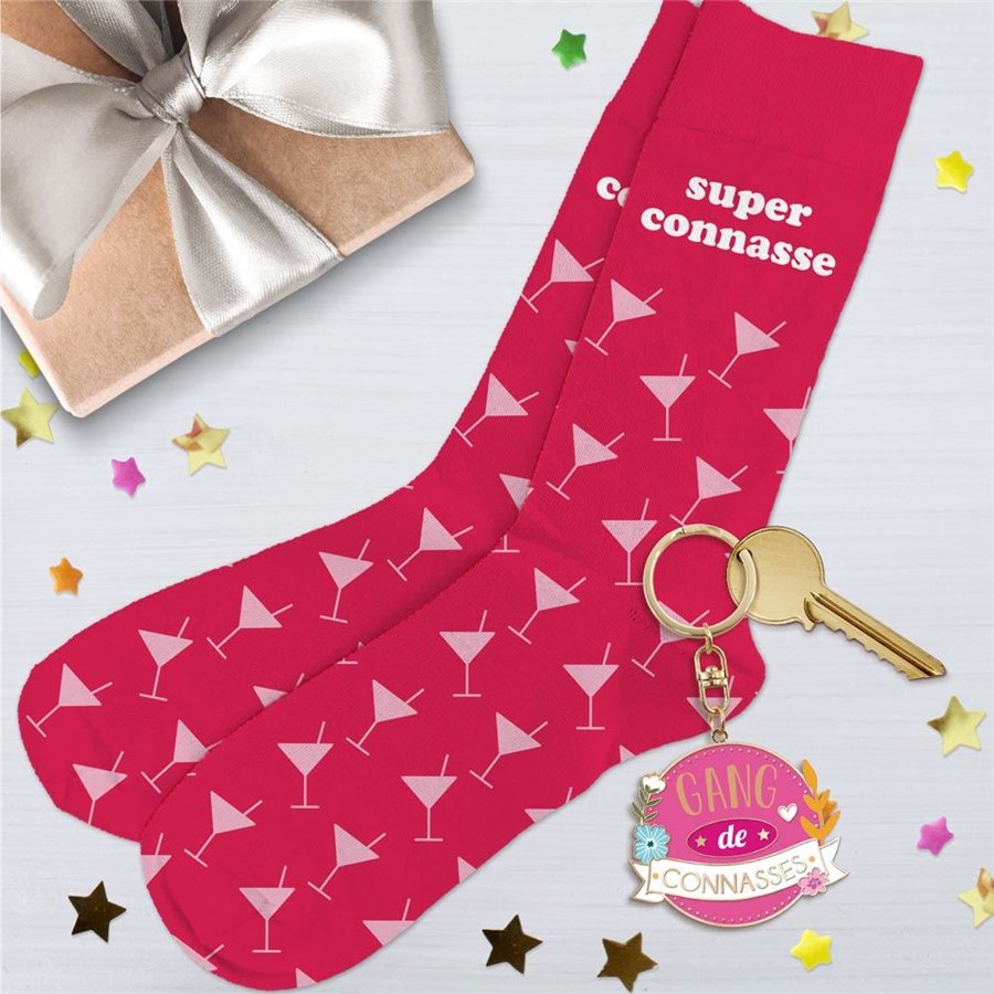 COFFRET CHAUSSETTES/PORTE CLE "GANG DE CONNASSE"