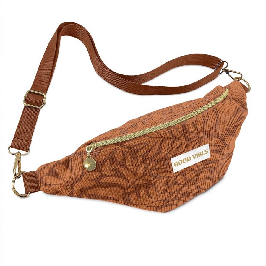 SAC BANANE VELOURS COTELE MOTIFS GOOD VIBES