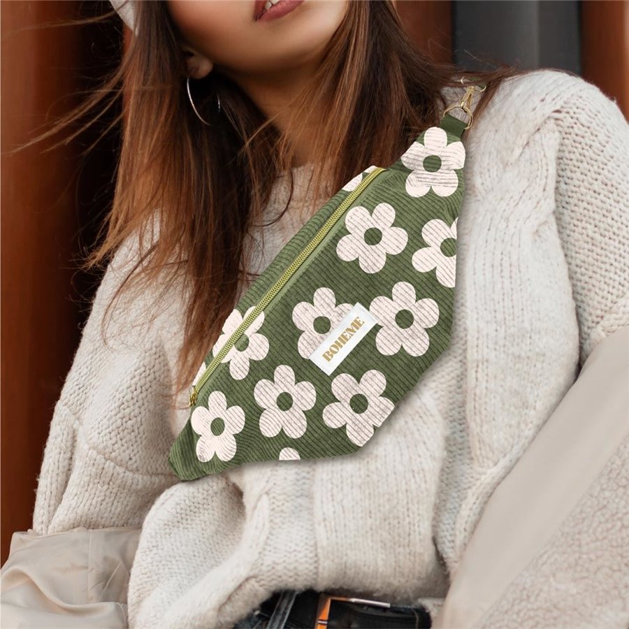 SAC BANANE VELOURS COTELE MOTIFS BOHEME