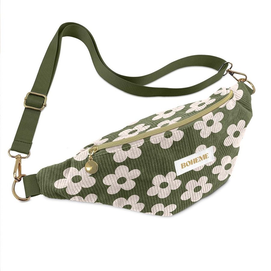 SAC BANANE VELOURS COTELE MOTIFS BOHEME