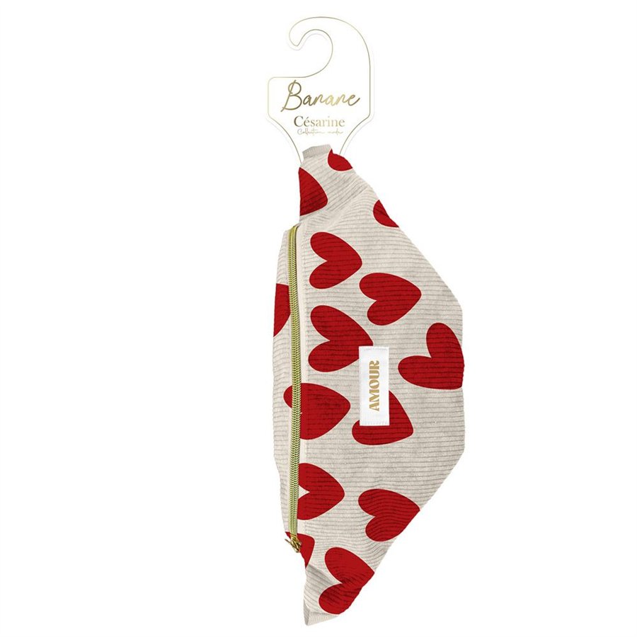 SAC BANANE VELOURS COTELE MOTIFS AMOUR