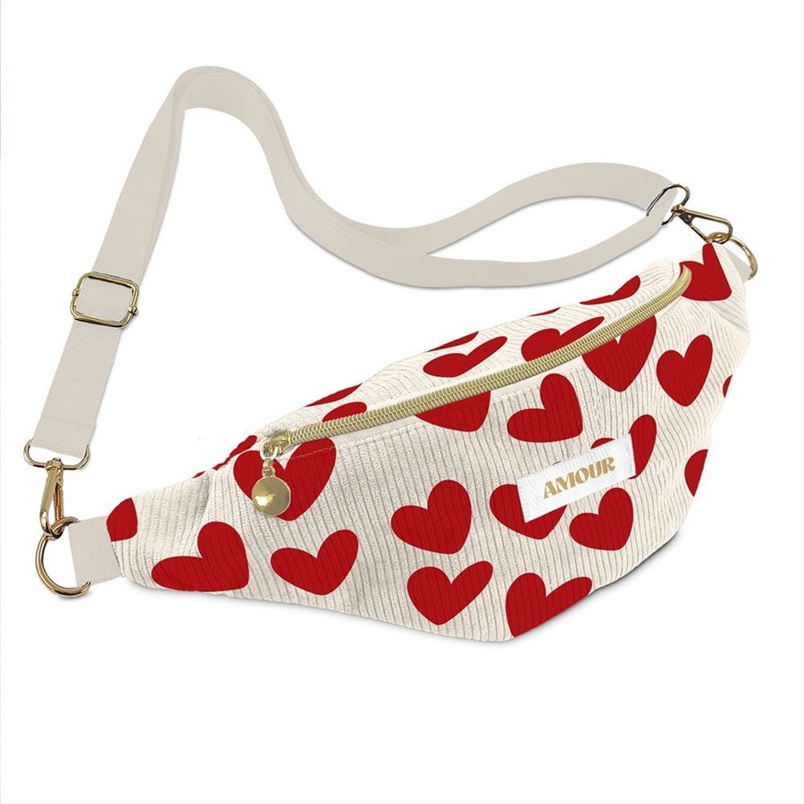 SAC BANANE VELOURS COTELE MOTIFS AMOUR