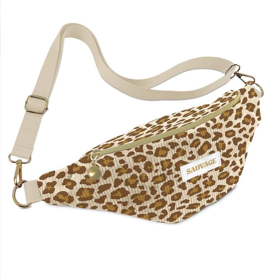 SAC BANANE VELOURS COTELE MOTIFS SAUVAGE