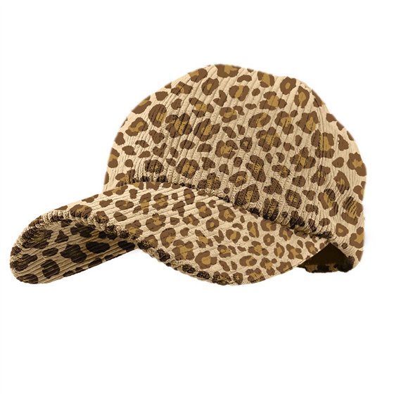 CASQUETTE VELOURS COTELE MOTIFS BEIGE LEOPARD