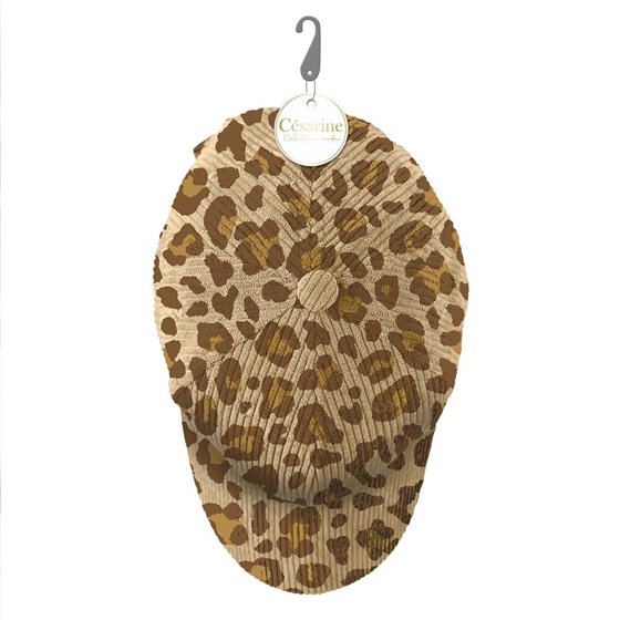CASQUETTE VELOURS COTELE MOTIFS BEIGE LEOPARD