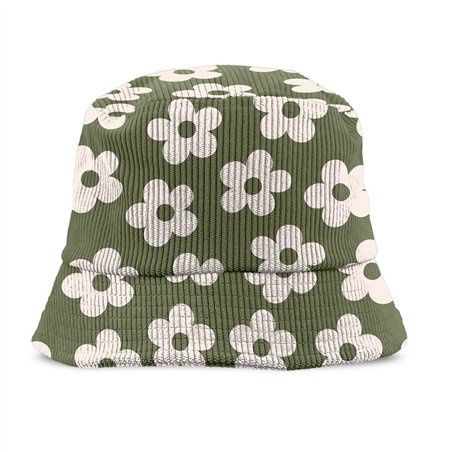 BOB VELOURS COTELE MOTIFS KAKI FLEURS