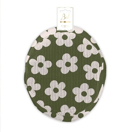 BOB VELOURS COTELE MOTIFS KAKI FLEURS