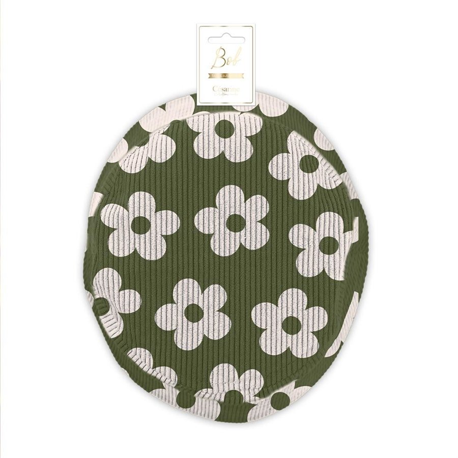 BOB VELOURS COTELE MOTIFS KAKI FLEURS