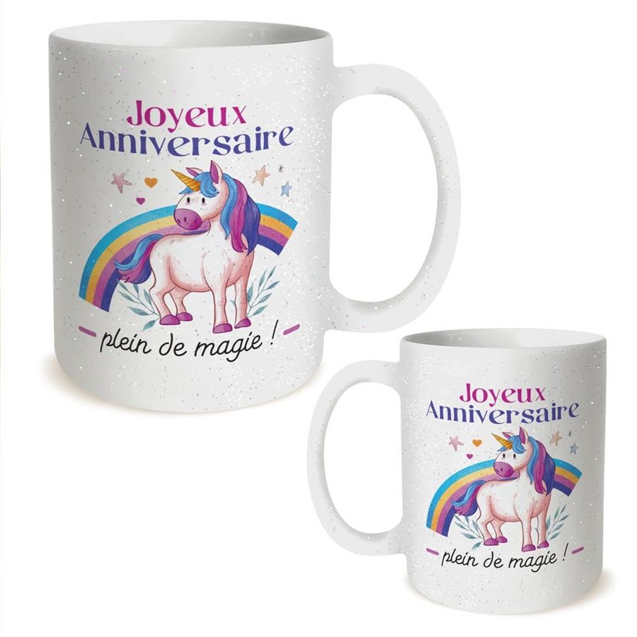 MUG A PAILLETTES LICORNE ANNIVERSAIRE
