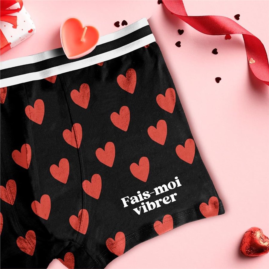 BOXER MOTIFS COEUR FAIS MOI VIBRER TAILLE M SAINT VALENTIN 