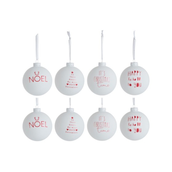 Boule De Noel Textile Mix Verre Blanc/Rouge Small