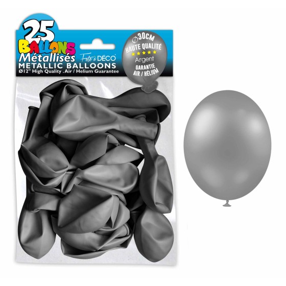 SACHET 25 BALLONS METAL ARGENT