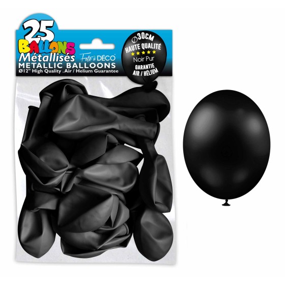 SACHET 25 BALLONS METAL NOIR