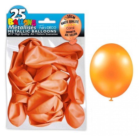 SACHET 25 BALLONS METAL ORANGE CORAIL