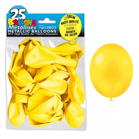 SACHET 25 BALLONS METAL JAUNE CITRON