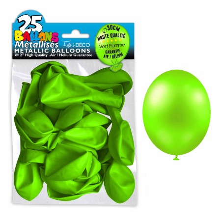 SACHET 25 BALLONS METAL VERT POMME