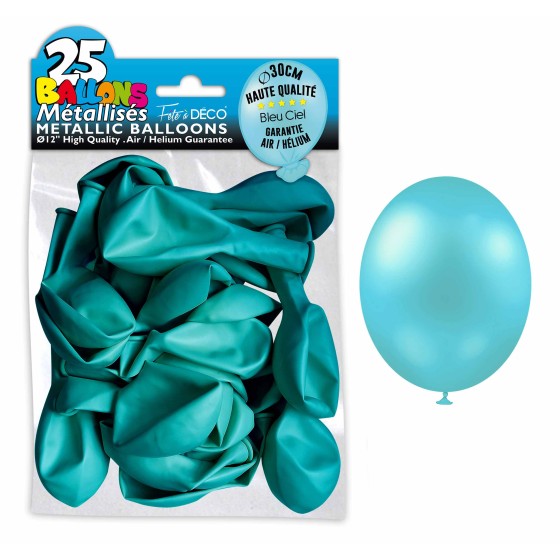 SACHET 25 BALLONS METAL BLEU CIEL