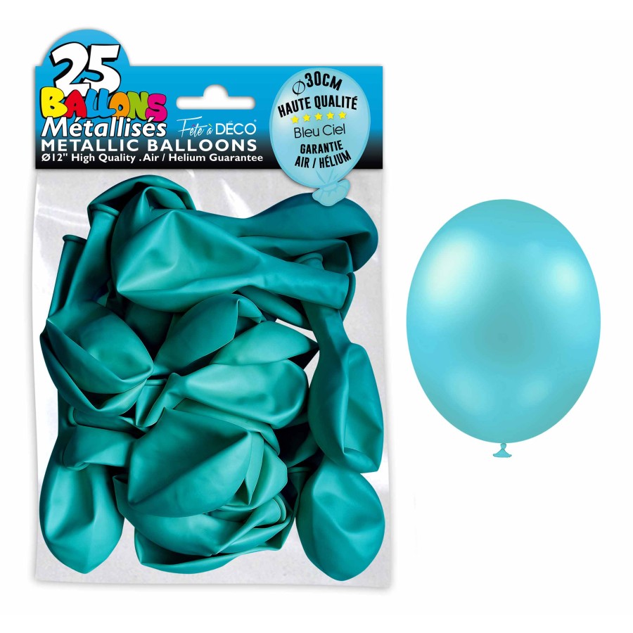 SACHET 25 BALLONS METAL BLEU CIEL