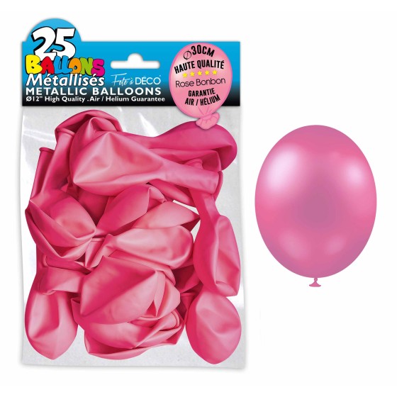 SACHET 25 BALLONS METAL ROSE BONBON