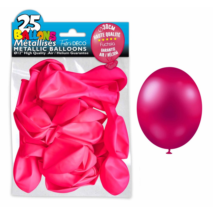 SACHET 25 BALLONS METAL ROSE FUCHSIA