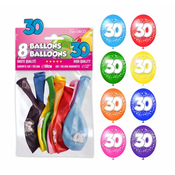 SACHET 8 BALLONS 30 ANS