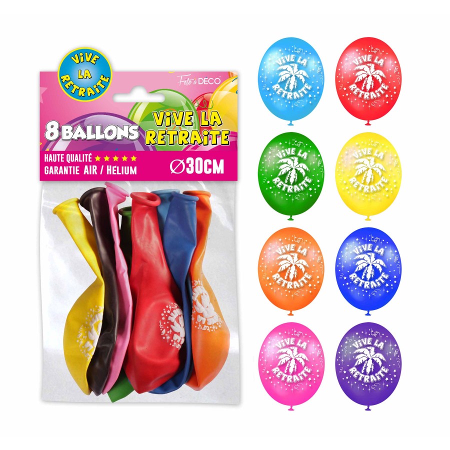 SACHET 8 BALLONS VIVE LA RETRAITE