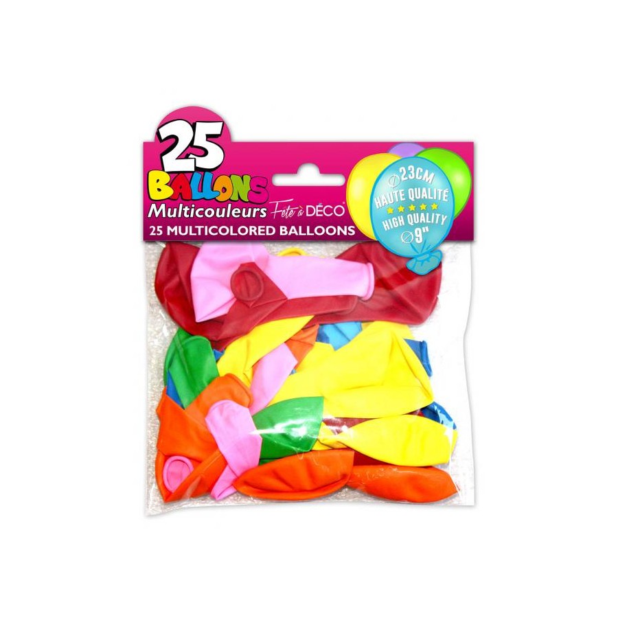 SACHET 25 BALLONS COULEURS ASSORTIES