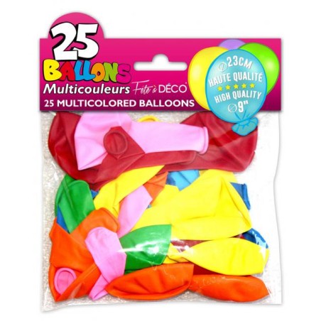 SACHET 25 BALLONS COULEURS ASSORTIES