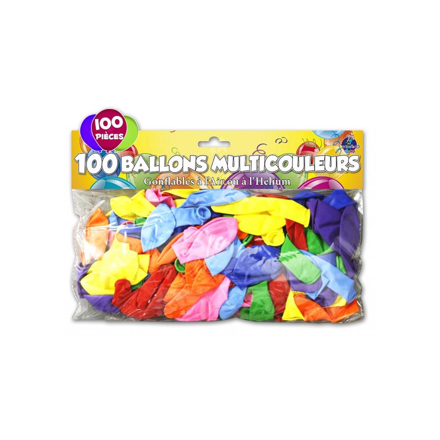 SACHET 100 BALLONS COULEURS ASSORTIES