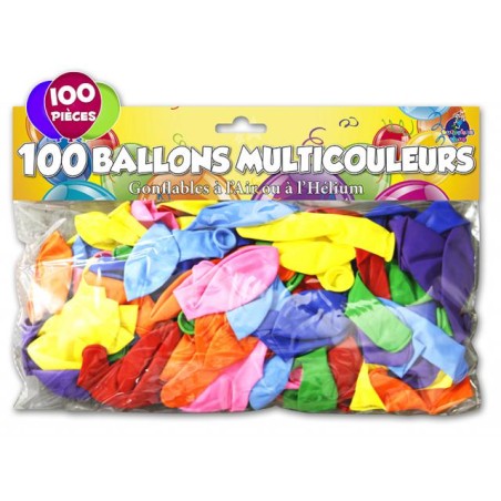 SACHET 100 BALLONS COULEURS ASSORTIES