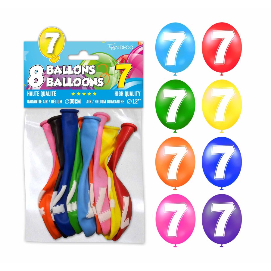 SACHET 8 BALLONS LATEX CHIFFRE 7