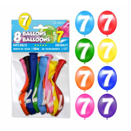 SACHET 8 BALLONS LATEX CHIFFRE 7