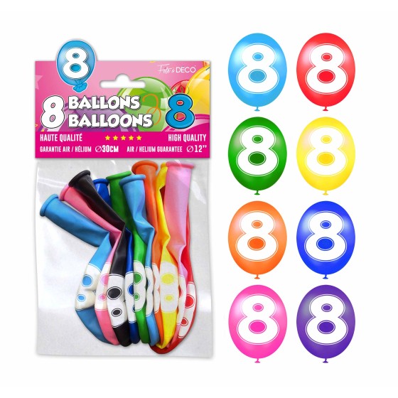 SACHET 8 BALLONS LATEX CHIFFRE 8