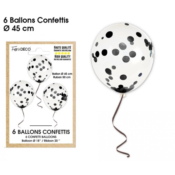 BALLONS CONFETTIS X6 NOIRES