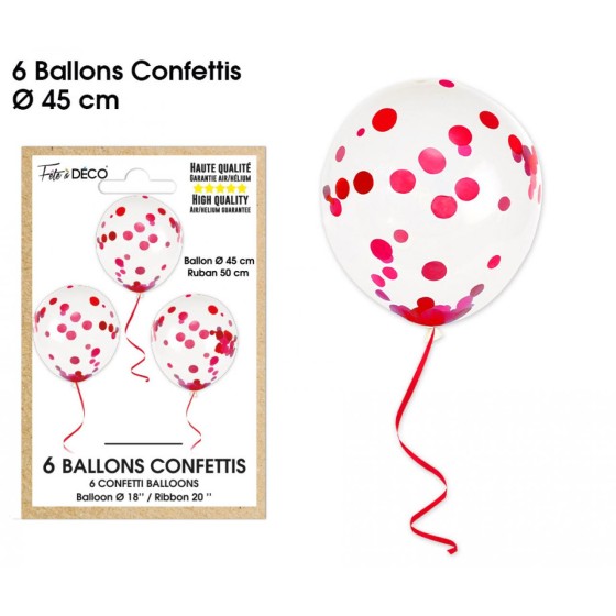 BALLONS CONFETTIS X6 ROUGES