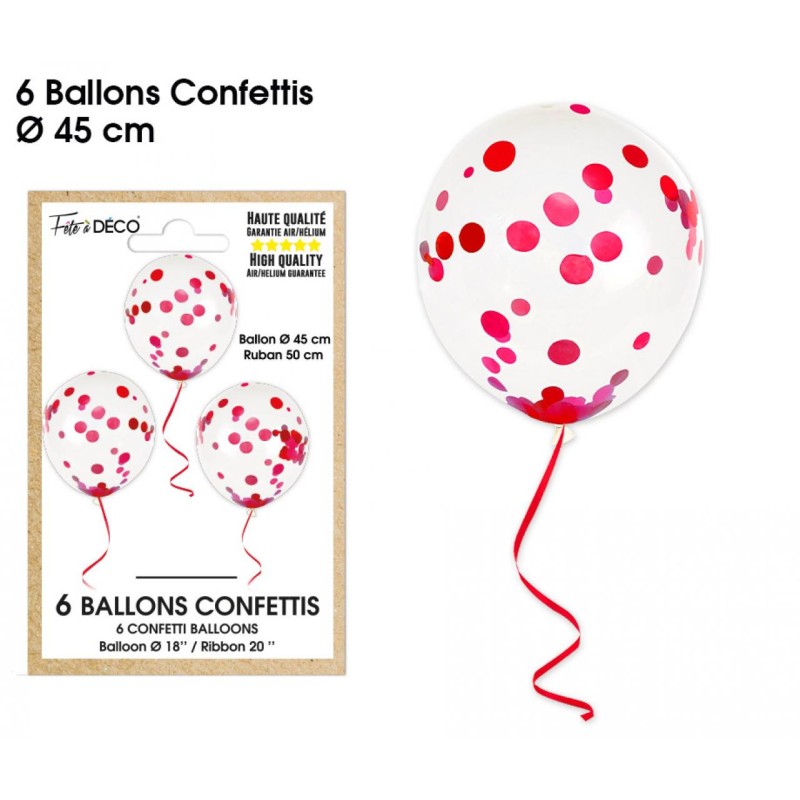 BALLONS CONFETTIS X6 ROUGES