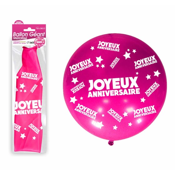 BALLON GEANT JOYEUX ANNIVERSAIRE FUCHSIA