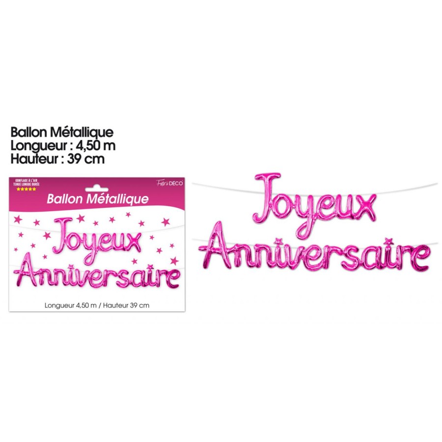 BALLON METALLIQUE JOYEUX ANNIVERSAIRE FUCHSIA