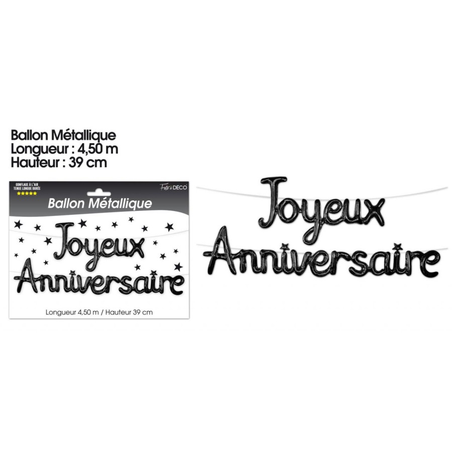 BALLON METALLIQUE JOYEUX ANNIVERSAIRE NOIR